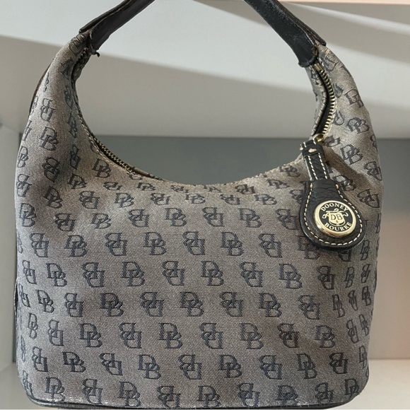 Dooney & Bourke Gray Signature Print Mini Hobo Bag w/Black Pebbled Leather Trim - Picture 2 of 12